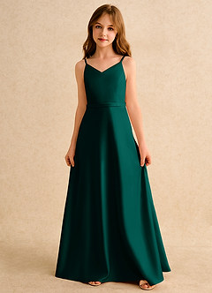 Azazie Fishie Girls Formal Flower Girl Dresses Pine A-Line Matte Satin Dress image4
