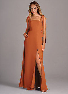 Azazie Debra Bridesmaid Dresses Cinnamon A-Line with Pockets Chiffon Convertible Dress image1