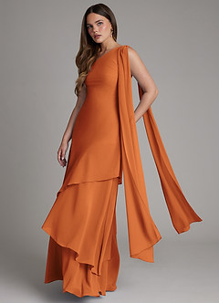 Azazie Monique Bridesmaid Dresses Cinnamon A-Line One Shoulder Chiffon Dress image4