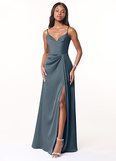 Azazie Brielle Bridesmaid Dresses Twilight A-Line Cowl Spaghetti Straps Stretch Satin Dress image1