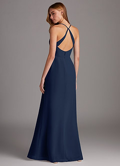Azazie Manila Bridesmaid Dresses Dark Navy Sheath V-Neck Chiffon Dress image2