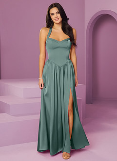Barbie ♥ Azazie Bridesmaid Dresses Eucalyptus A-Line with Pockets Stretch Satin Dress image1