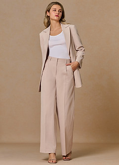 front Margaret Tan Cotton Linen Blend 2-Piece Suit