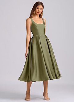 Azazie Amalie Bridesmaid Dresses Pistachio A-Line Pleated Stretch Satin Dress image1
