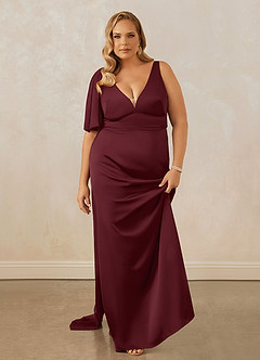 Christian Siriano Bridal for Azazie 1011 Bridesmaid Dresses Cabernet Mermaid Bow Stretch Satin Dress image16