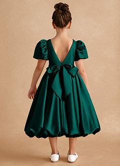 Azazie Jellybean Flower Girl Dresses Pine Ball-Gown Ruched Matte Satin Dress image2