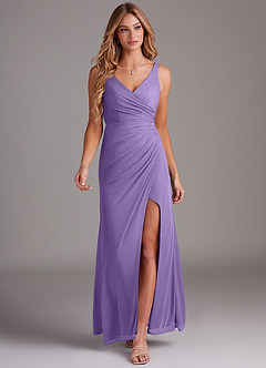 Azazie Leandra Bridesmaid Dresses Tahiti Mermaid V-Neck Pleated Mesh Dress image5