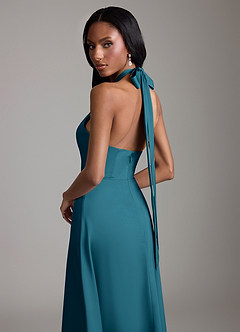 Azazie Tracie Bridesmaid Dresses Ink Blue A-Line Side Slit Stretch Satin Dress image6