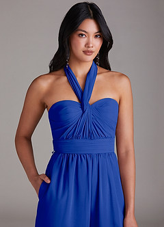 Azazie Lamara Bridesmaid Dresses Royal Blue Off the Shoulder Chiffon Convertible Jumpsuit image9