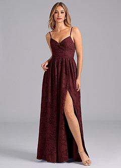 Azazie Zeya Bridesmaid Dresses Cabernet A-Line Bow Floral Burnout Dress image7