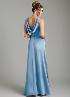 Azazie Karina Bridesmaid Dresses Powder Blue A-Line Pleated Stretch Satin Dress image5