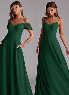 Azazie Marley Bridesmaid Dresses Dark Green A-Line Off the Shoulder Chiffon Convertible Dress image7