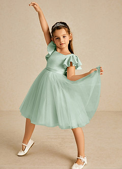 Azazie Kaeya Flower Girl Dresses Agave A-Line Bow Tulle Dress image2