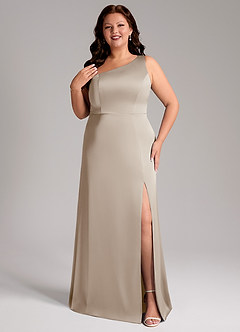 Azazie Phaedra Bridesmaid Dresses Frost A-Line One Shoulder Stretch Satin Dress image1