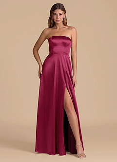 Azazie Wren 신부 들러리 드레스 A라인 스트랩리스 메탈릭 새틴 바닥 길이 드레스 image4