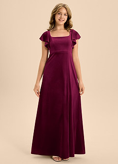 Azazie Bondi Junior Cabernet A-Line Bow Velvet Dress image5