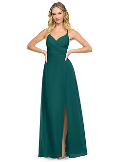 Azazie Davis Bridesmaid Dresses Peacock A-Line V-Neck Chiffon Dress image2