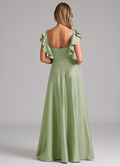 Azazie Leilani Bridesmaid Dresses Dusty Sage A-Line Ruched Stretch Satin Dress image2