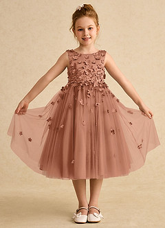 Azazie Lana Blumenmädchenkleider A-Linie ärmellos Matte Satin Kleid Bronzer image1