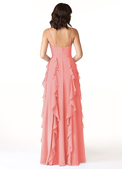 Azazie Peyton Bridesmaid Dresses Coral A-Line Ruched Chiffon Dress image2