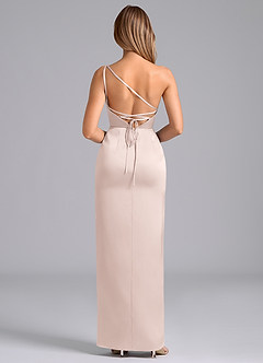 Azazie Naria Brudtärnklänningar Klä av Tubklänning i Stretch Satin Ena axeln Rodnande Rosa image6