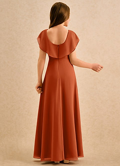 Azazie Kittie Girls Formal Robe Demoiselle D'honneur Fillette Robe Trapèze en Mousseline de soie Orange Brûlée image2