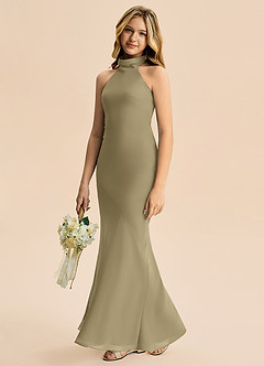 Azazie Velli Junior Moss Green Mermaid High Neck Chiffon Dress image4