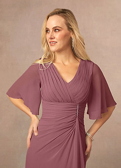 Azazie Carson Mother of the Bride Dresses Desert Rose A-Line V-Neck Lace Chiffon Dress image4