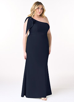 Azazie Rinna Brautjungfernkleider Meerjungfrau-Linie One-Shoulder Stretch-Krepp Kleid Dunkelmarine image7