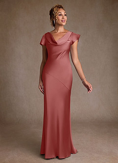 Azazie Shelby Mother of the Bride Dresses Antique Rose Mermaid Pleated Stretch Satin Dress image3