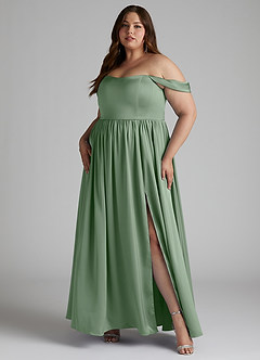 Azazie Morana Brautjungfernkleider Wandelbar A-Linie Schulterfrei Stretch-Satin Kleid Matcha image12