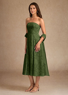 Azazie Lorain Mother of the Bride Dresses Olive A-Line Pleated Floral Burnout Dress image5