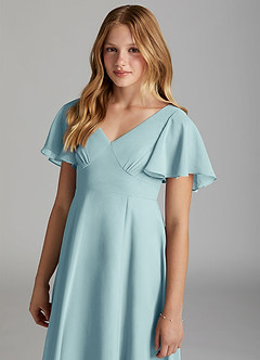 Azazie Kimber Junior Sea Glass A-Line Pleated Chiffon Dress image6