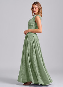 Azazie Charlize Abiti da Damigella Abito A-Line in Burnout Floreale Monospalla Verde Salvia image3