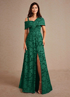 Azazie Milton Mother of the Bride Dresses Emerald A-Line Pleated Floral Burnout Dress image6