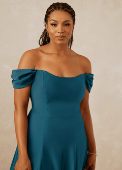 Christian Siriano Bridal for Azazie 1002 Bridesmaid Dresses Ink Blue A-Line Off the Shoulder Stretch Satin Convertible Dress image13