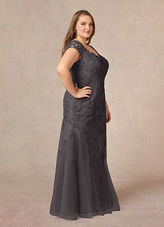 Azazie Marbella Mother of the Bride Dresses Steel Grey Mermaid Queen Anne Sequins Lace Dress image11
