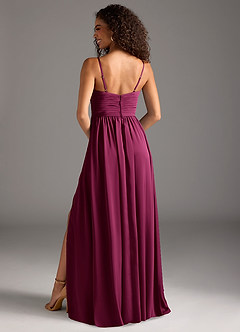 Azazie Alia Bridesmaid Dresses Red Plum A-Line Pleated Stretch Satin Dress image4