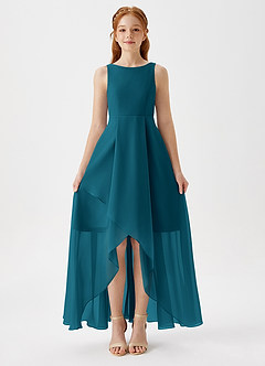 Azazie Lizette Junior Ink Blue A-Line Pleated Chiffon Dress image3