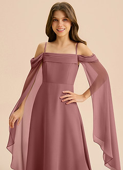 Azazie Moana Junior Linia A Pofałdowany Szyfon Długość podłogi Młodsza druhna Sukienka image7