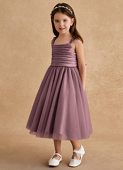 Azazie Gabbie Flower Girl Dresses Vintage Mauve A-Line Pleated Matte Satin Dress image5