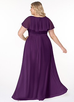 Azazie Jael Final Sale Grape A-Line V-Neck Mesh Dress image10