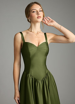 Azazie Evadina Brudtärnklänningar Klä av A-Linje i Stretch Satin Korsett Oliv image5