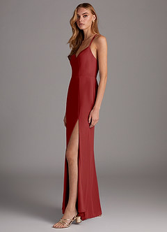 Azazie Manila Bridesmaid Dresses Rust Sheath V-Neck Chiffon Dress image4