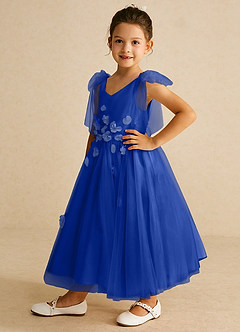 Azazie Minia Flower Girl Dresses Royal Blue A-Line Bow Matte Satin Dress image5