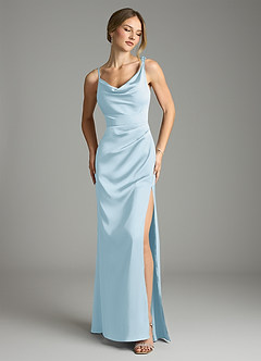 Azazie Samara Bridesmaid Dresses Sky Blue Mermaid Pleated Stretch Satin Dress image1