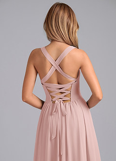 Azazie Francis Bridesmaid Dresses Powder Pink A-Line Corset Chiffon Dress image7