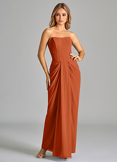 Azazie Anaïs Bridesmaid Dresses Burnt Orange Sheath Strapless Chiffon Dress image3