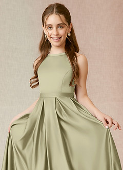Azazie Arianthe Junior Pistachio A-Line with Pockets Stretch Satin Dress image5