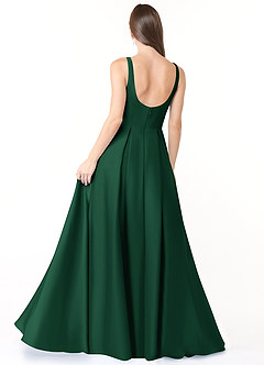 Azazie Neve Vestidos de damas de honor Vestido de Verde Oscuro de Satén Elástico de Corte Princesa con Con bolsillos image2